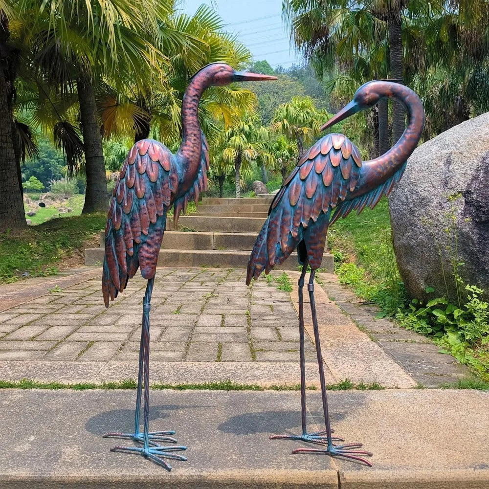 Metal Garden Crane Statues -