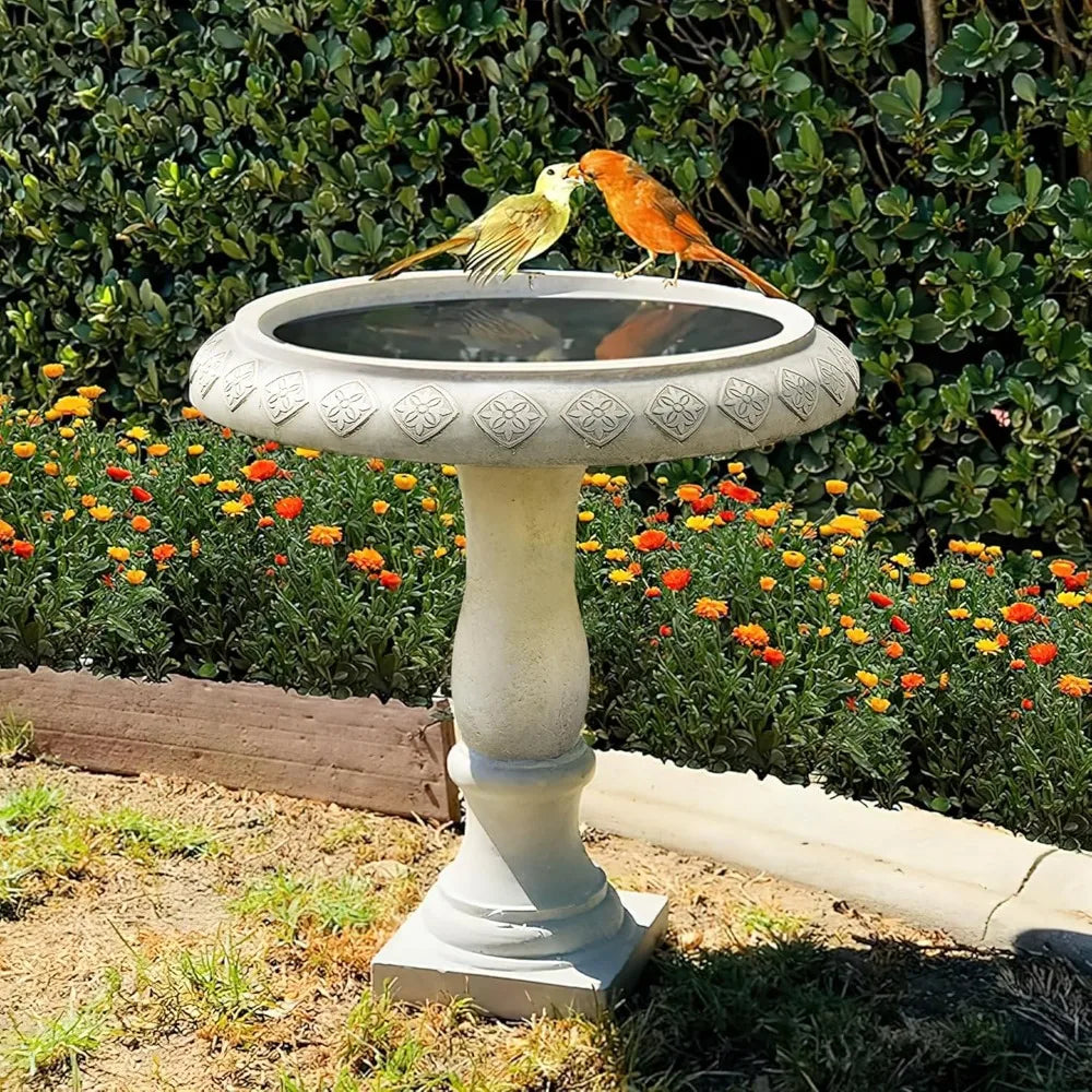 24.25 Inch Tall Handmade Concrete Birdbath