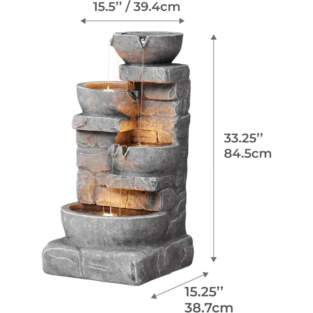 bird bath，Cascading Bowls and Stacked stones