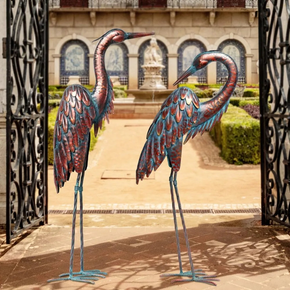 Metal Garden Crane Statues -