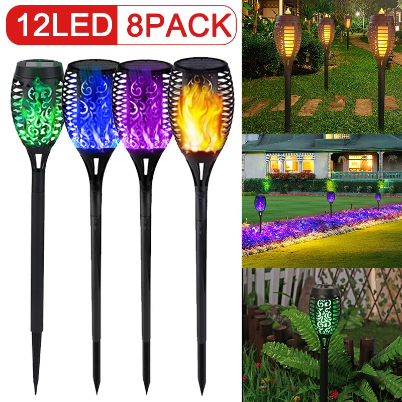 8pcs LED Solar Flame Torch