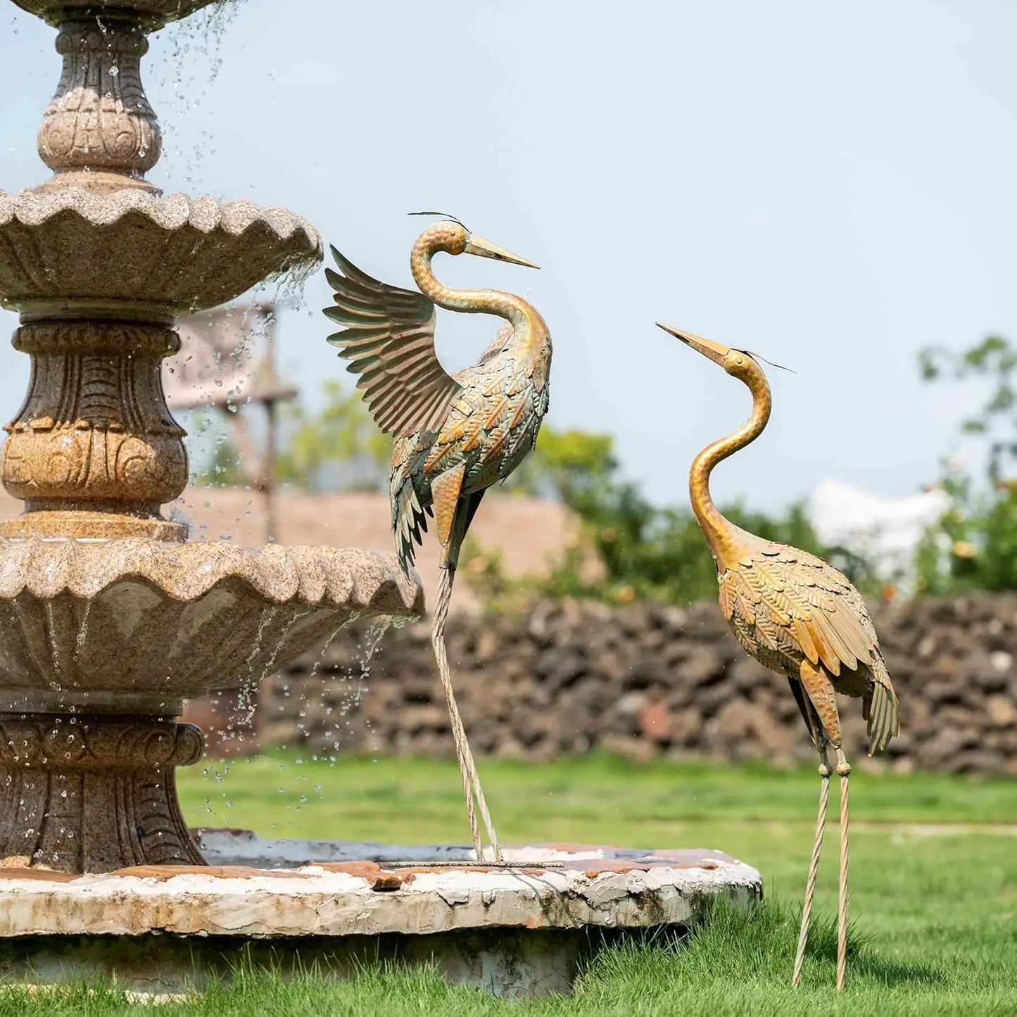 Brass Metal Crane Yard Art