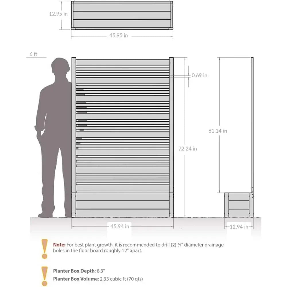 Outdoor Freestanding Privacy Fence Screen Panel and Planter Box