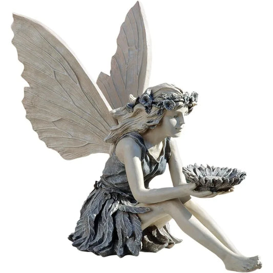 Fairy Garden Statue .Bird Feeder 20 Inch 13" Wx20 Dx19.5 H .Two Tone Stone