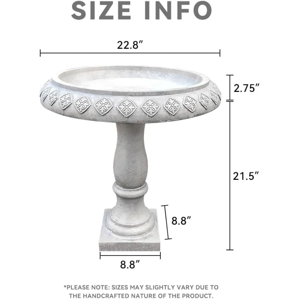 24.25 Inch Tall Handmade Concrete Birdbath