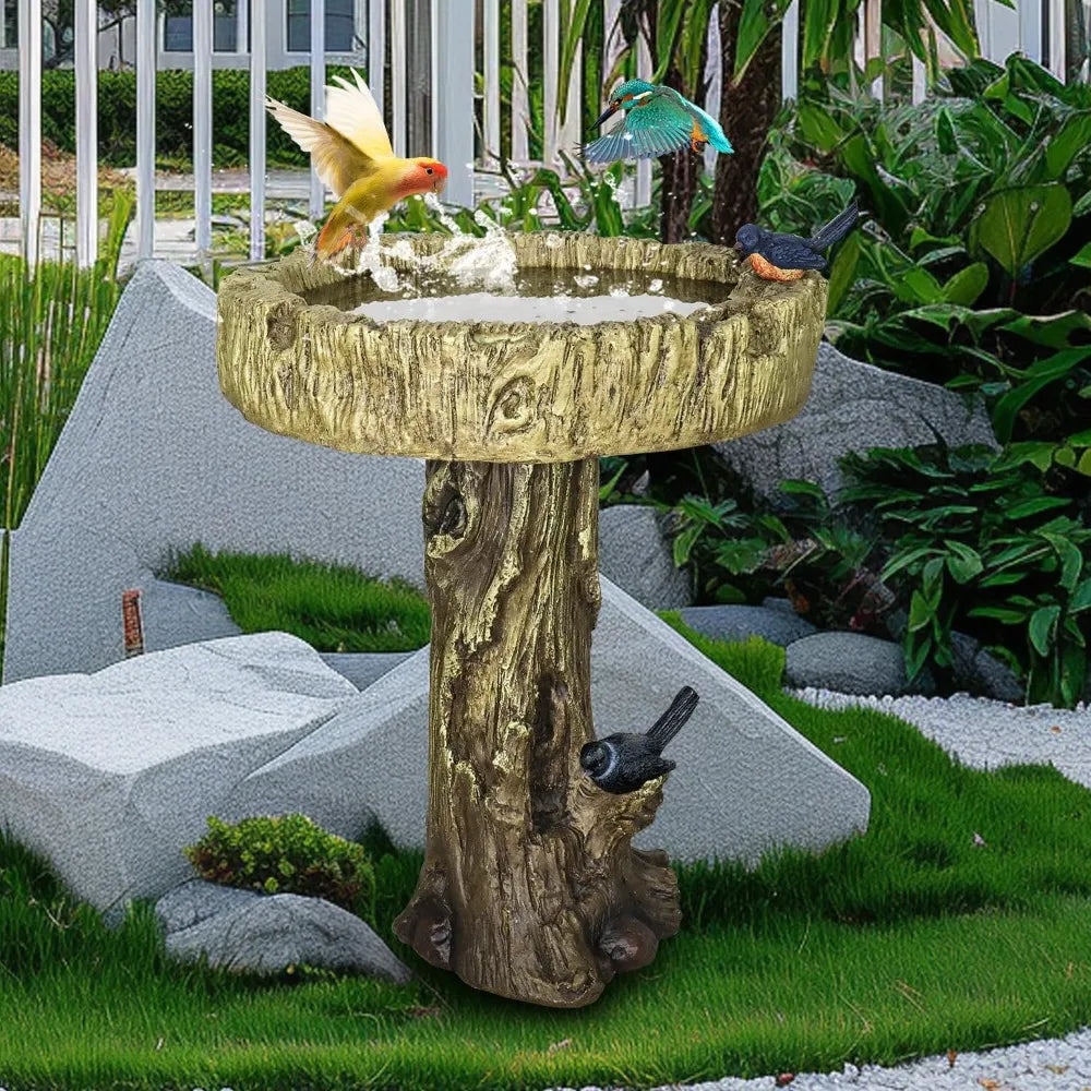 24.4" H Fibre Reinforced Concrete Outdoor Garden Bird Bath with Bird