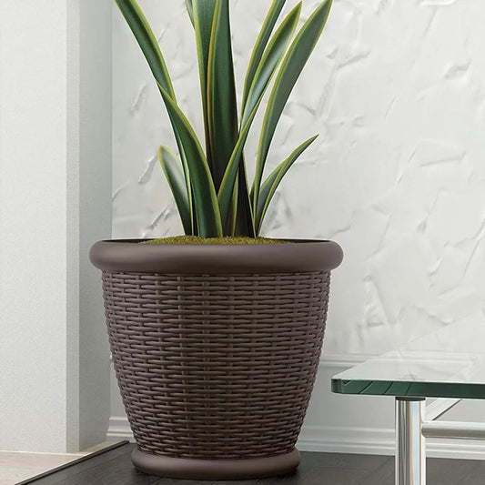 18 Inch Round Decorative Plastic Wicker Style Planter