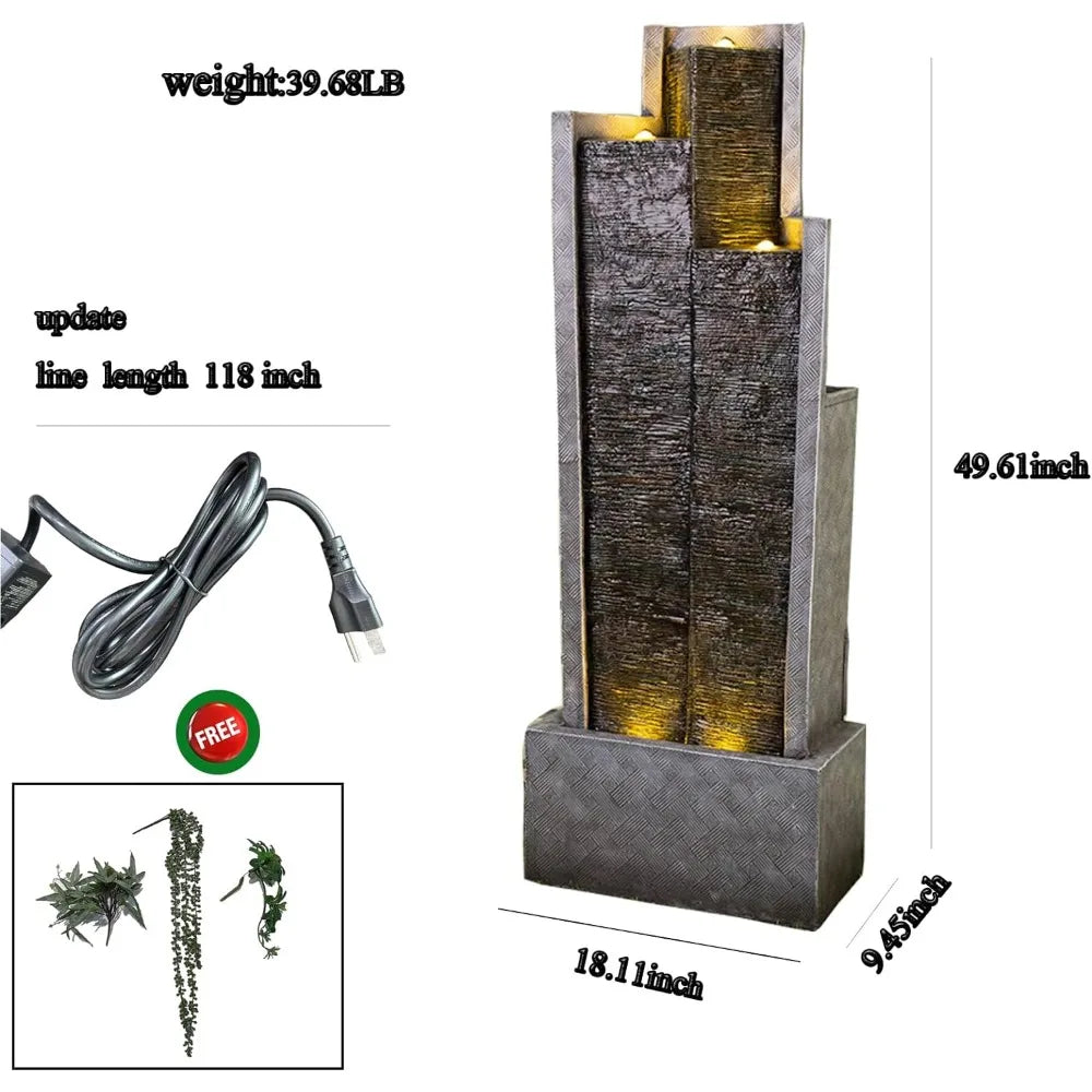 49.61" H Floor Standing Outdoor Fountain with LED Light and Pump