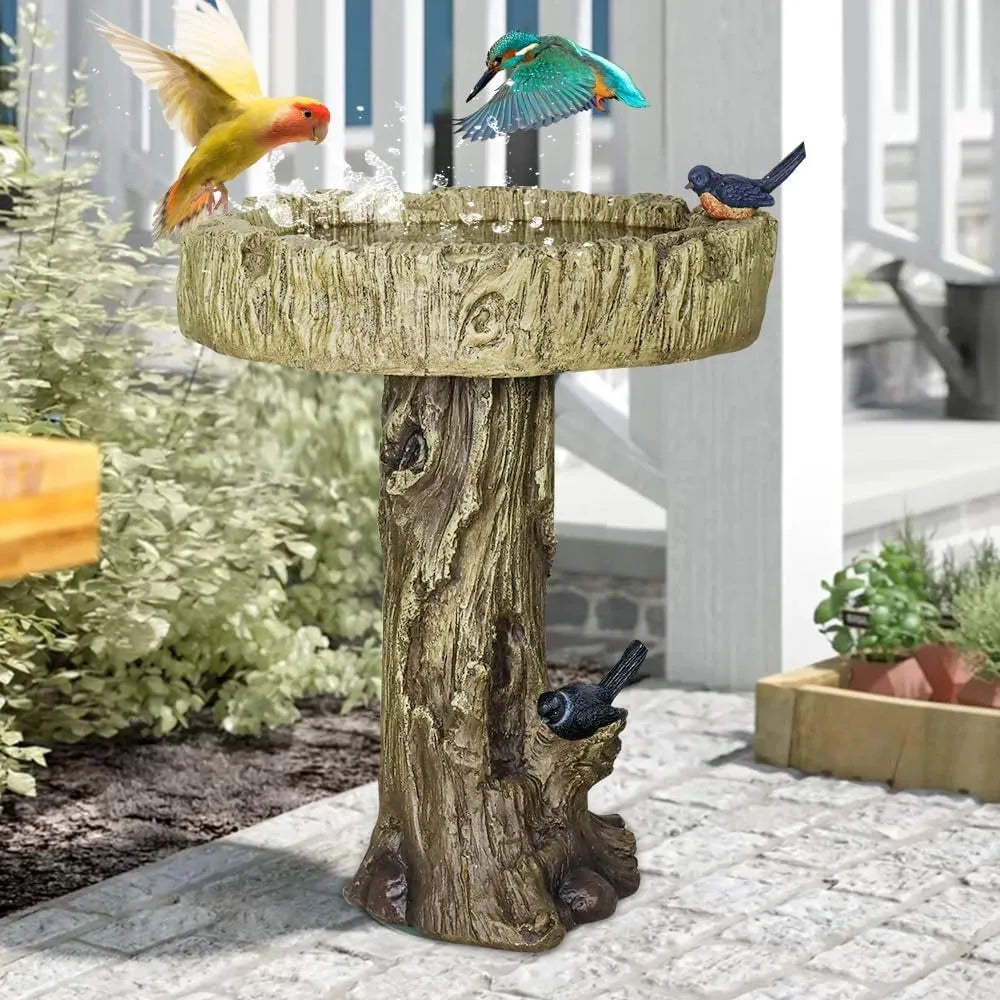 24.4" H Fibre Reinforced Concrete Outdoor Garden Bird Bath with Bird