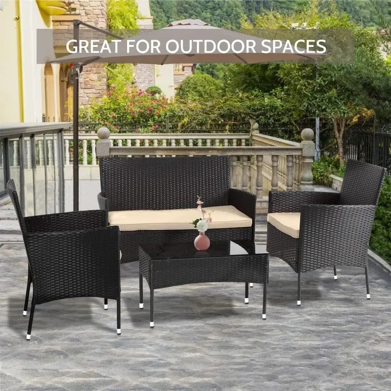 Outdoor Rattan Chair Wicker Sofa Garden Conversation Bistro Sets for Yard,Pool or Backyard