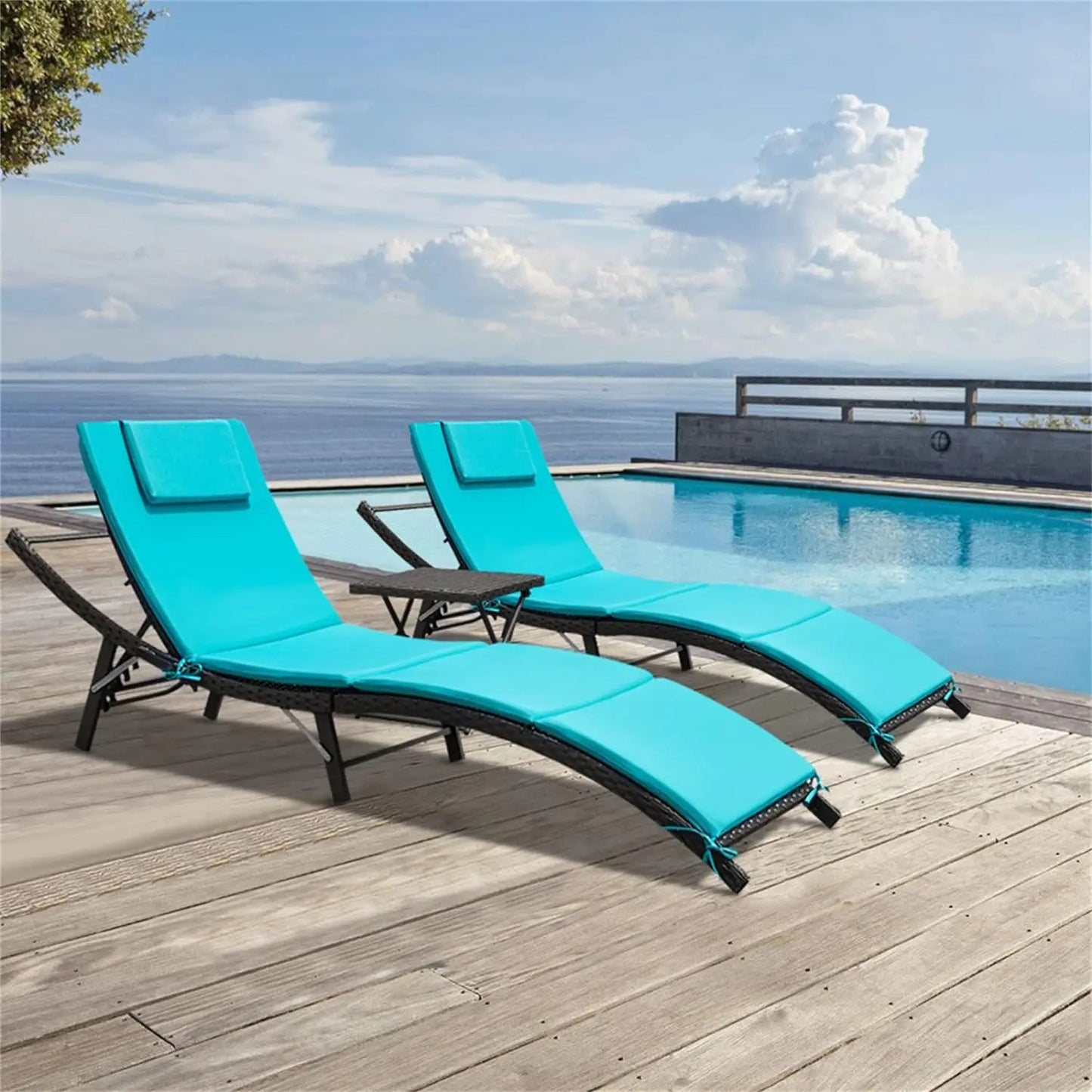 Outdoor Chaise Lounge Chair, 3 Pieces Set,