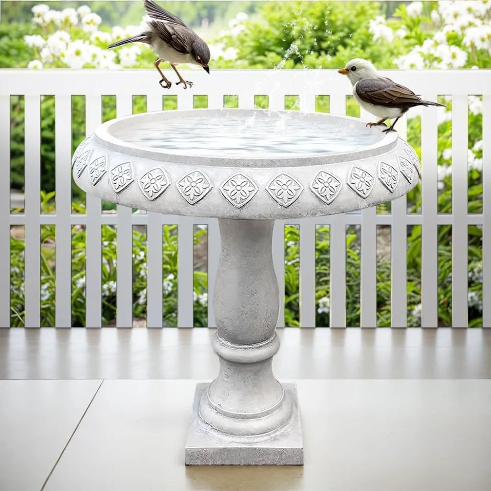 24.25 Inch Tall Handmade Concrete Birdbath